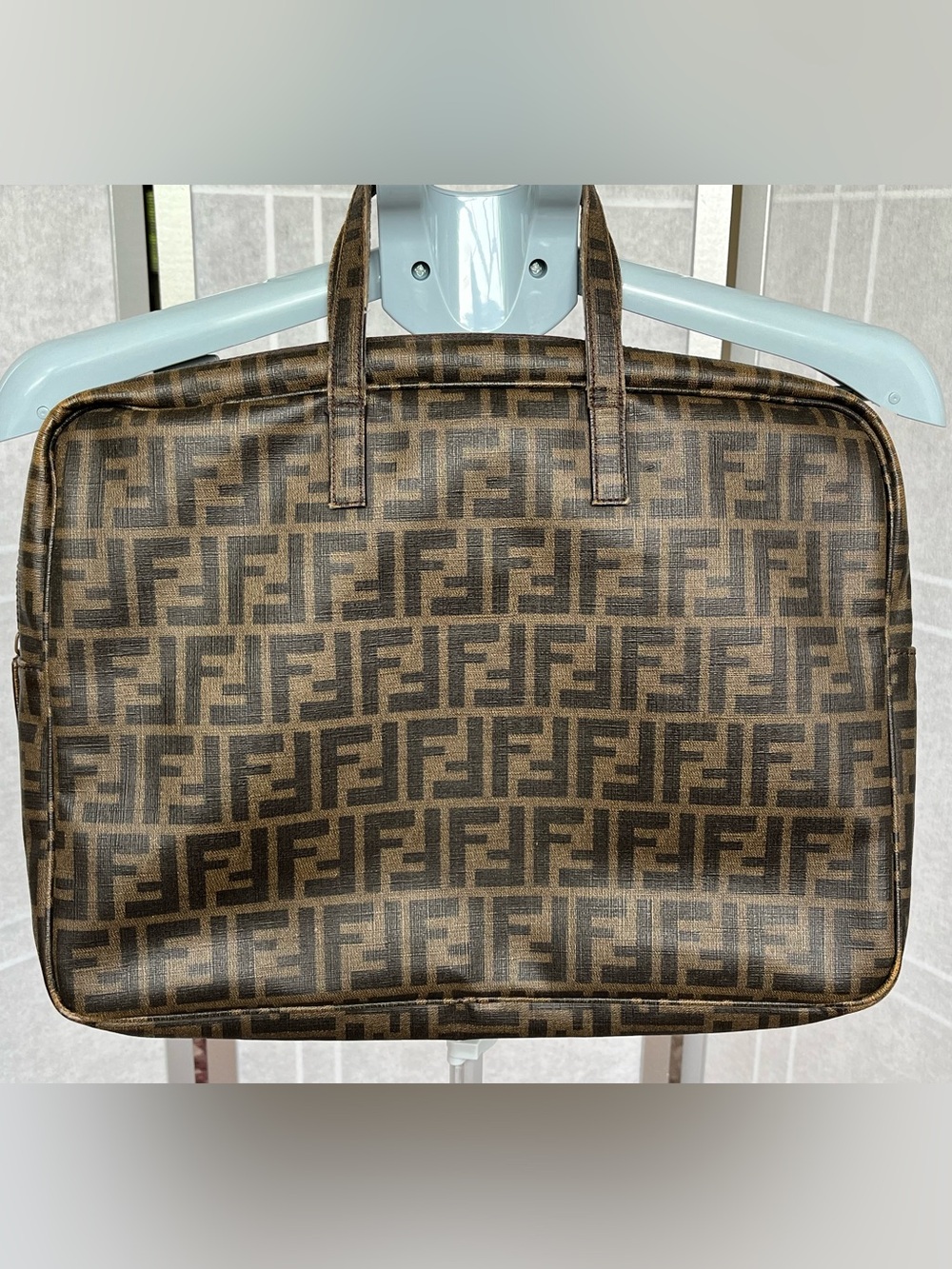 Fendi Zucca Vintage Laptop Bag Brown Canvas Leather Work Bag Authentic - Picture 2 of 10